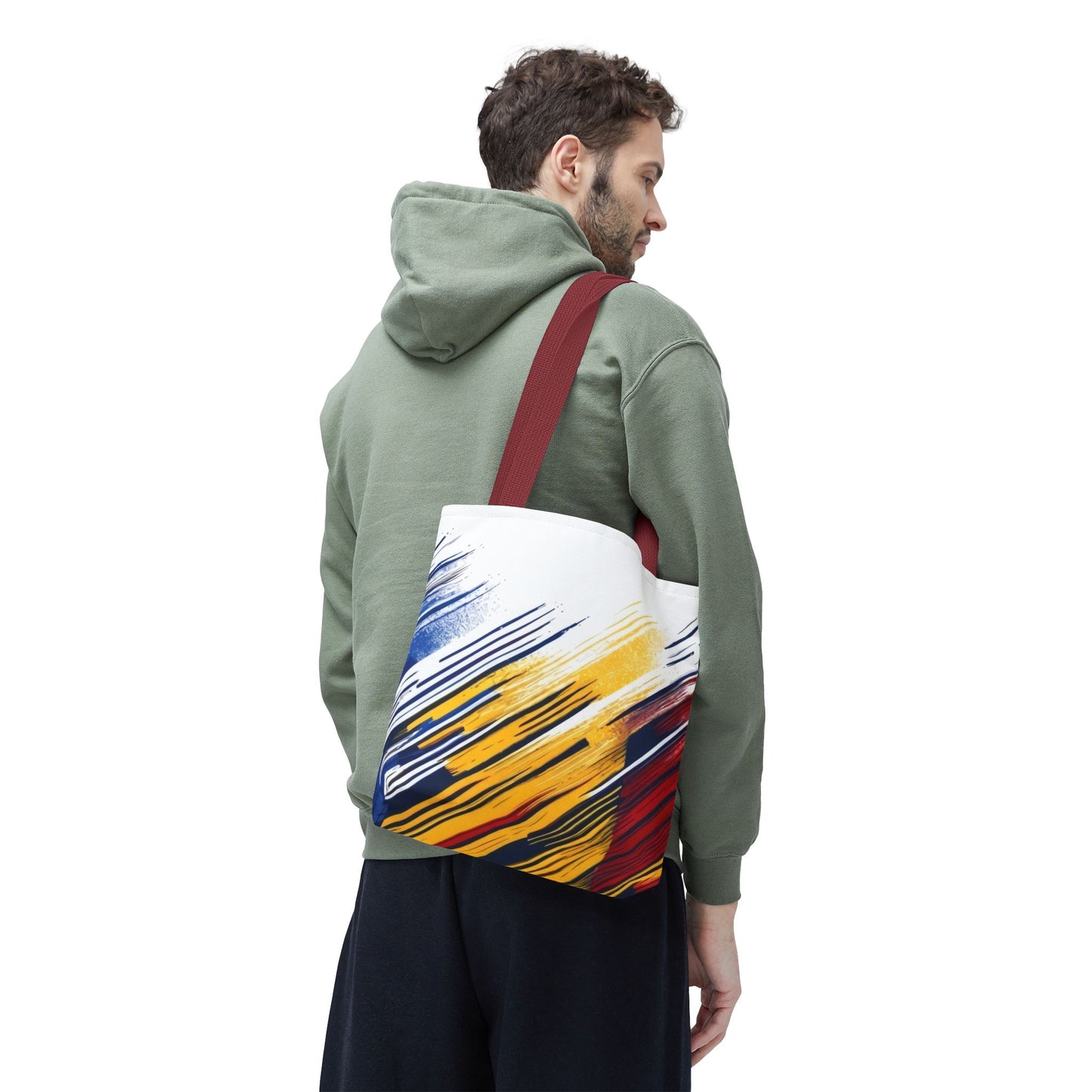Abstract Brushstroke Tote Bag - Bold Red, Yellow & Blue All-Over Print
