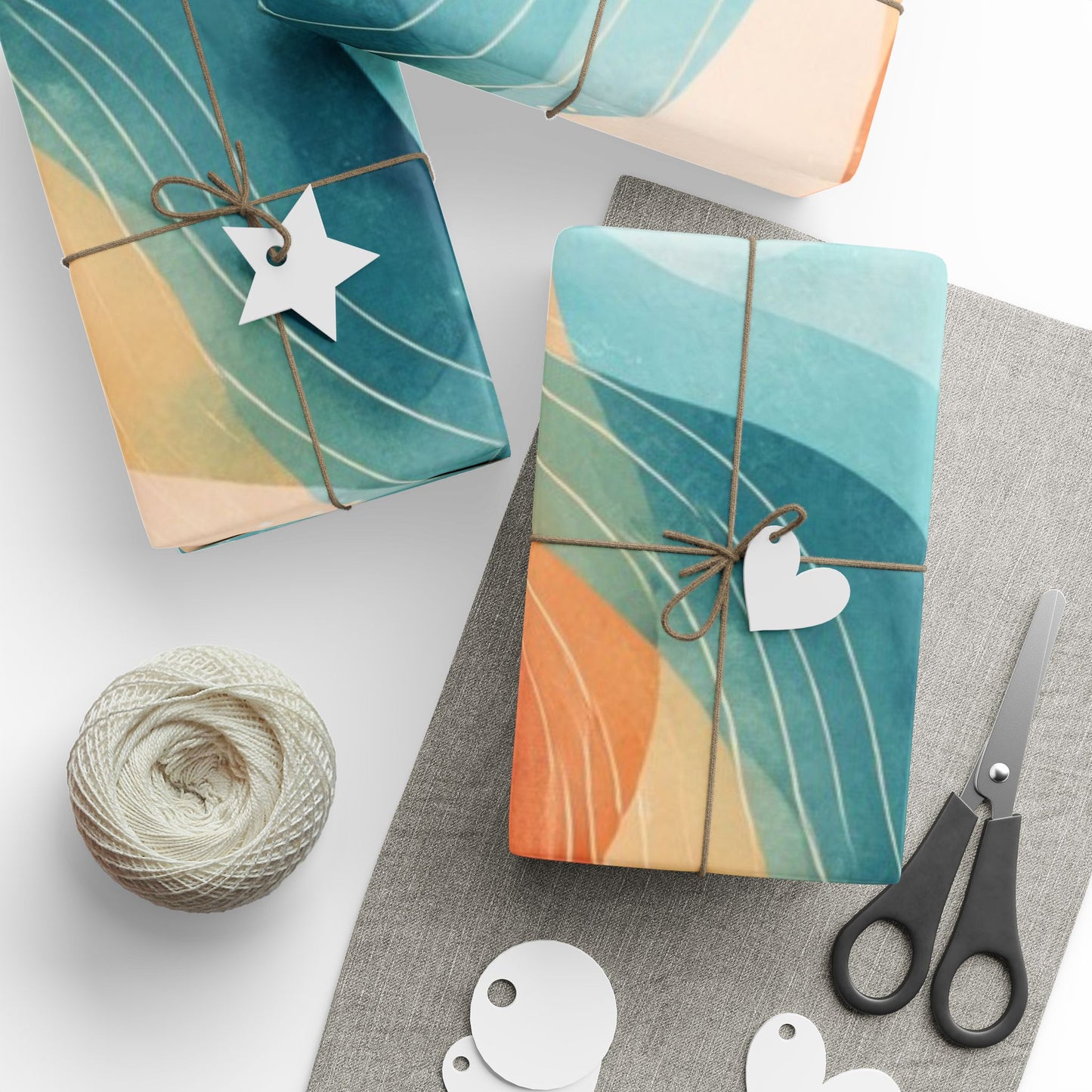 Abstract Wave Wrapping Paper Roll — Teal & Coral Modern Gift Wrap
