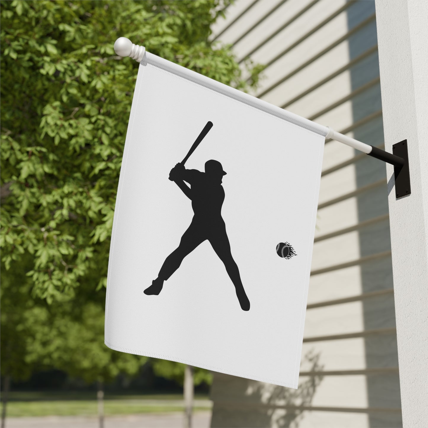 Baseball player garden flag by Printify featuring a sports-themed outdoor house banner for baseball fans.