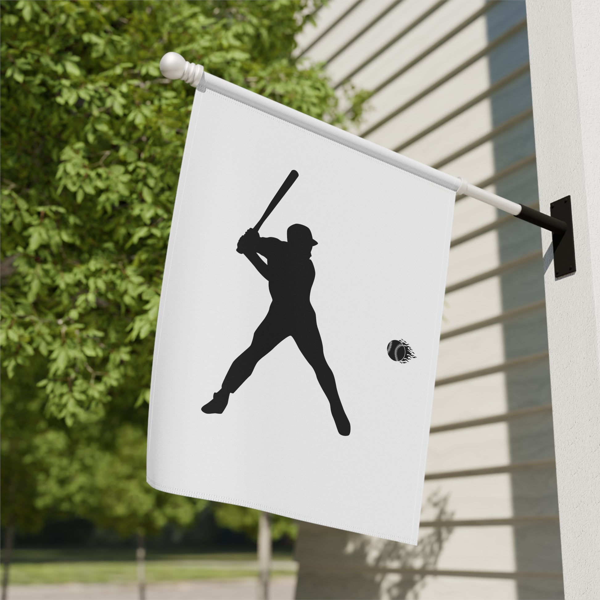 Baseball player garden flag by Printify featuring a sports-themed outdoor house banner for baseball fans.