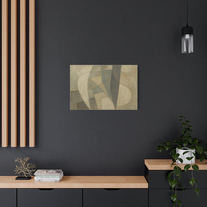 Abstract neutral geometric shapes printed on matte canvas by Printify, featuring modern, minimalist design with soft beige and gray tones.