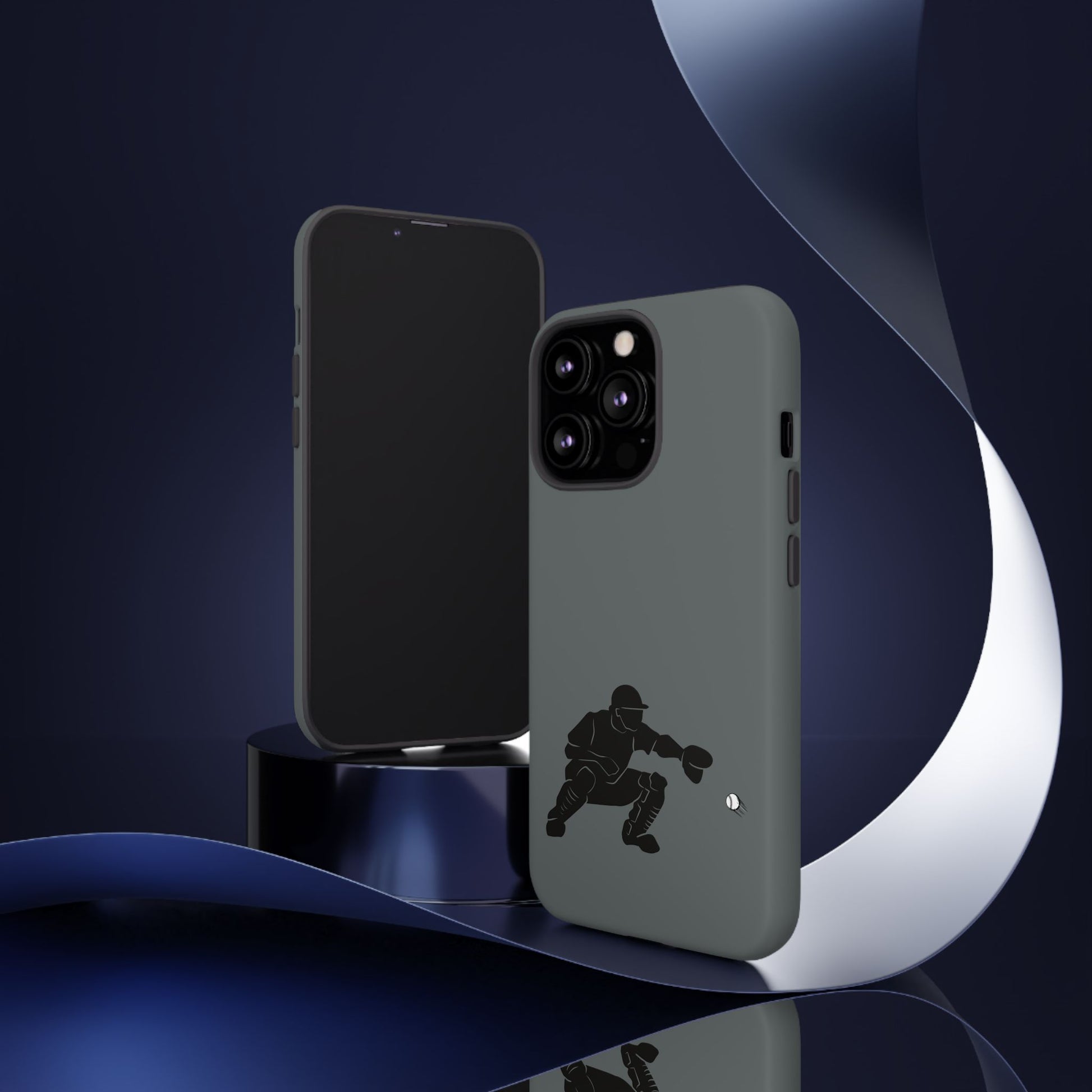 Printify baseball catcher phone case in tough, protective design with detailed catcher glove and ball illustration for iPhone or Android.