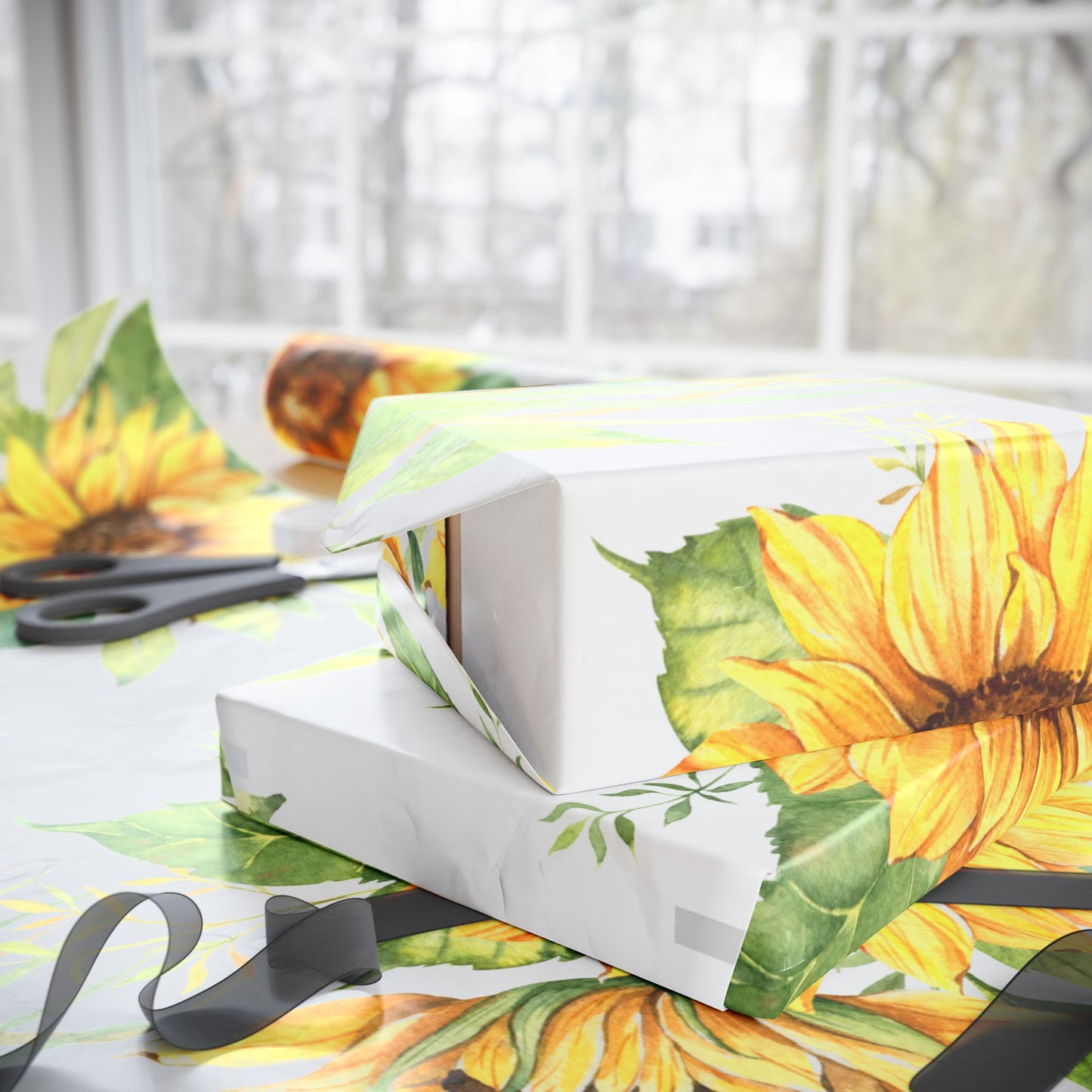 Sunflower Wrapping Paper Roll — Floral Gift Wrap for Birthdays, Mother's Day & Spring Celebrations