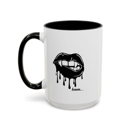 Black accent Dripping Bite coffee mug by Printify, 11oz or 15oz size, with a unique dripping design on a ceramic mug.
