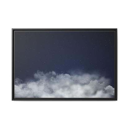 Framed night sky clouds matte canvas wall art featuring starry sky scene with clouds, designed by Printify.