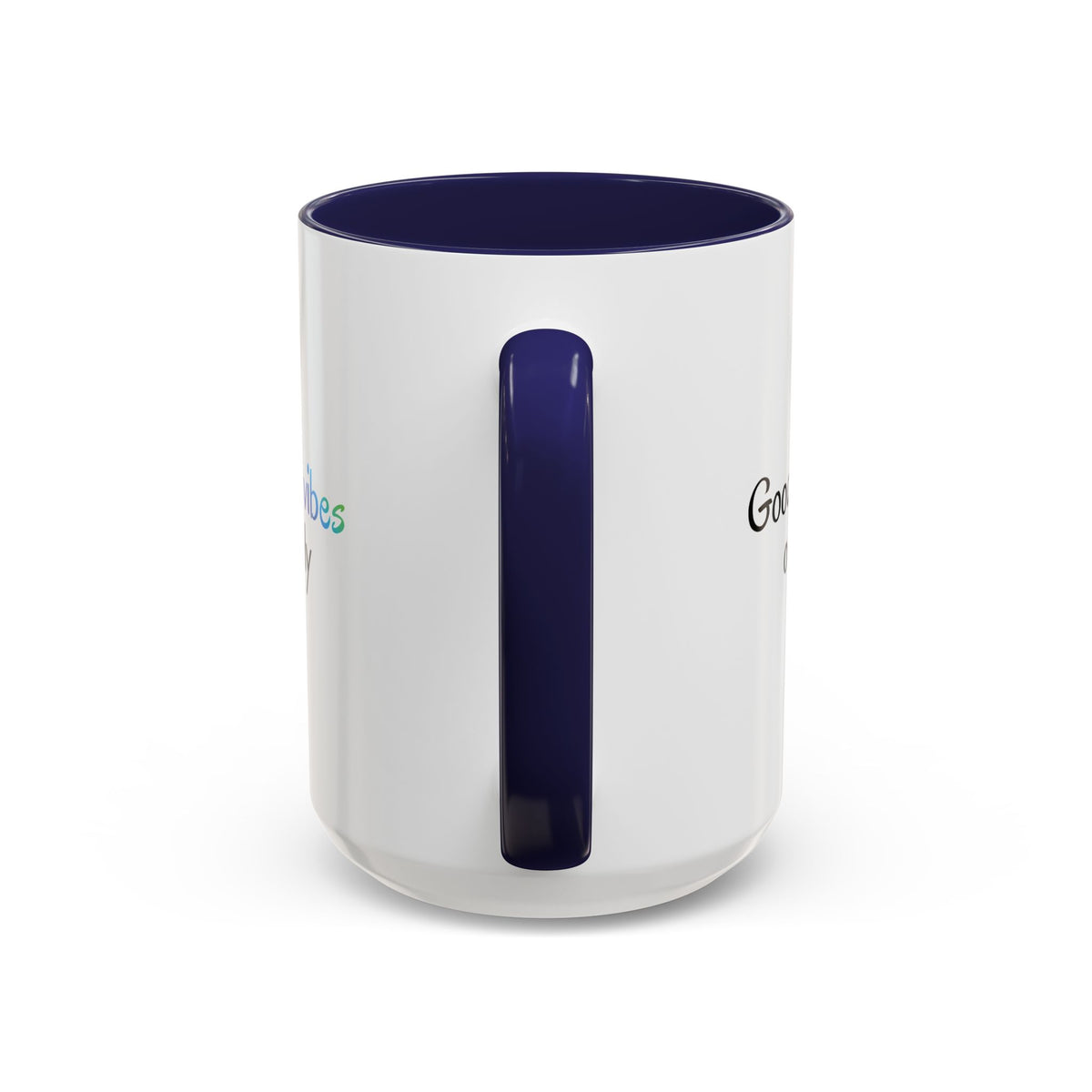 Printify Good Vibes Only accent coffee mug with positive morning quote, featuring a white ceramic tea cup with colorful design.