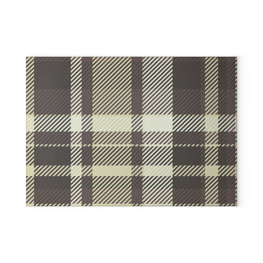 Plaid Glass Cutting Board — Neutral Buffalo Check Kitchen Board