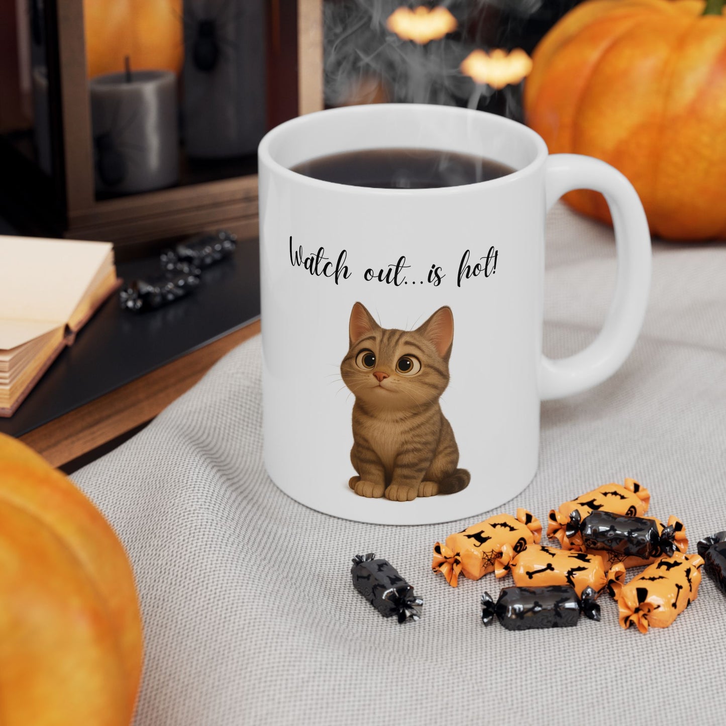 Latte Lover Ceramic Mug — Cute Coffee Cat Illustration (11oz, 15oz)