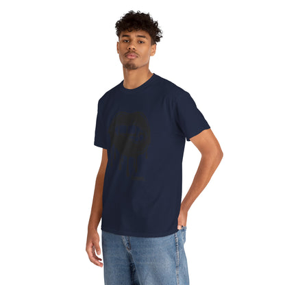 Graphic tee featuring dripping lips with "hmm..." bite design, printed on a stylish black T-shirt by Printify.