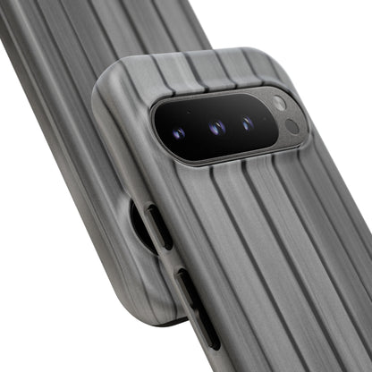 Ribbed metal texture phone case for iPhone with tough protective design, featuring a sleek, modern look from Printify.