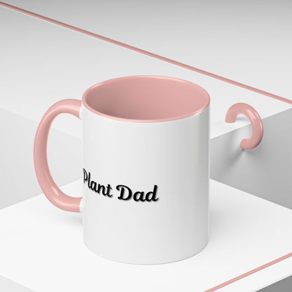 Black-handle Plant Dad coffee mug with plant-themed design, 11oz, perfect gift for plant lovers.