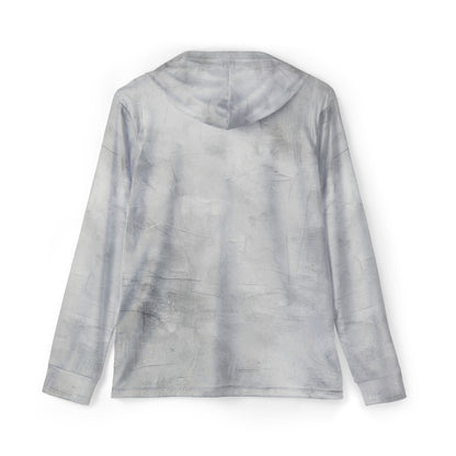Men's gray tie-dye warmup hoodie with all-over print, athletic style, by Printify, suitable for casual wear or gym workouts.