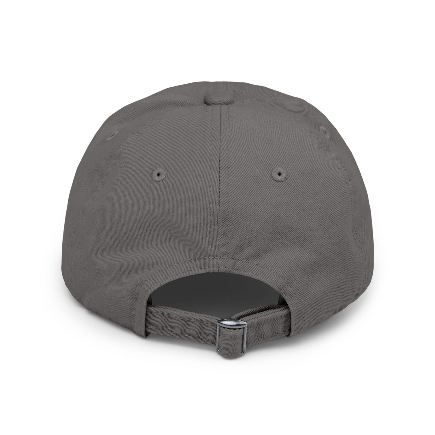 Distressed baseball cap with silhouette batter design, casual hat by Printify featuring a worn, vintage style and adjustable strap.
