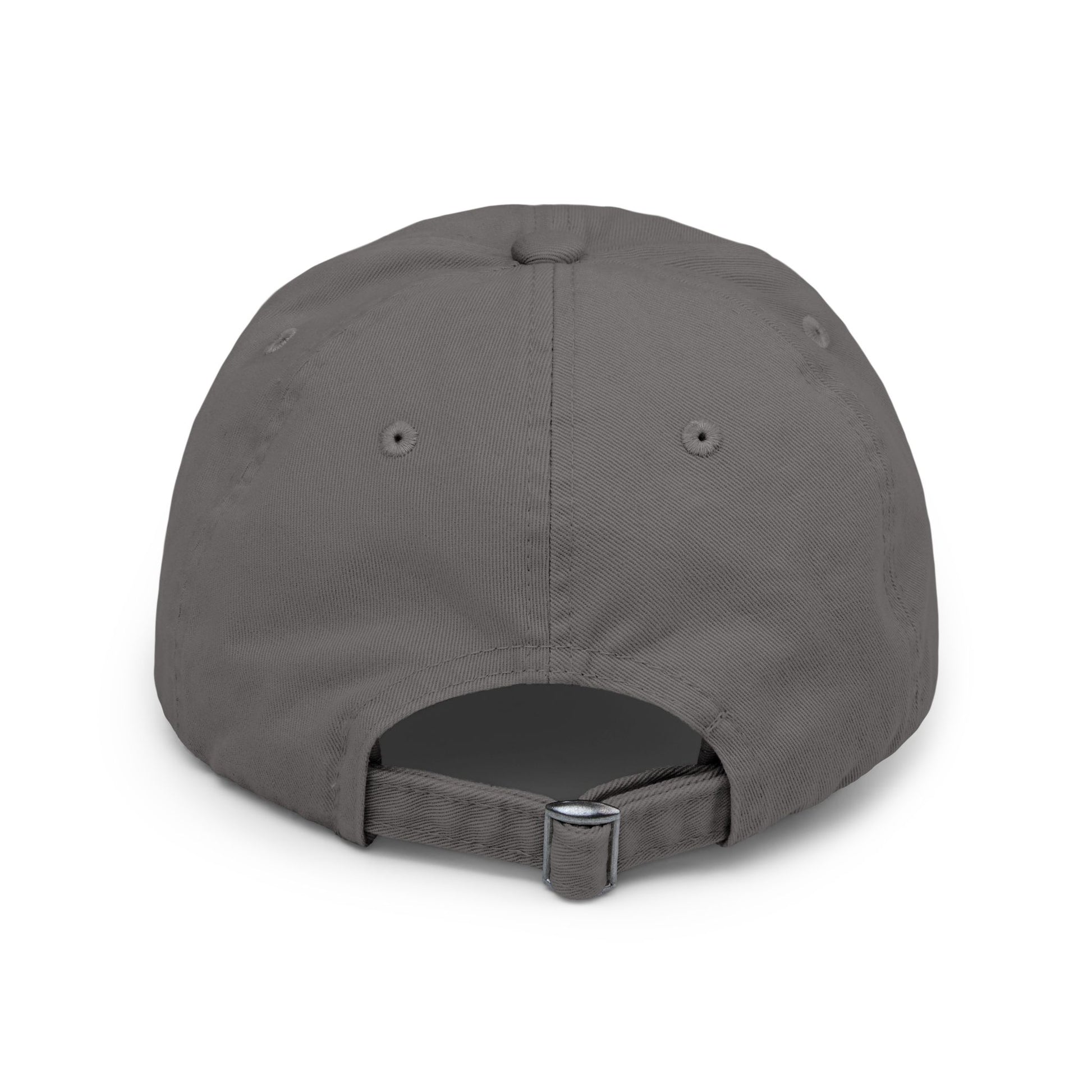 Distressed baseball cap with silhouette batter design, casual hat by Printify featuring a worn, vintage style and adjustable strap.