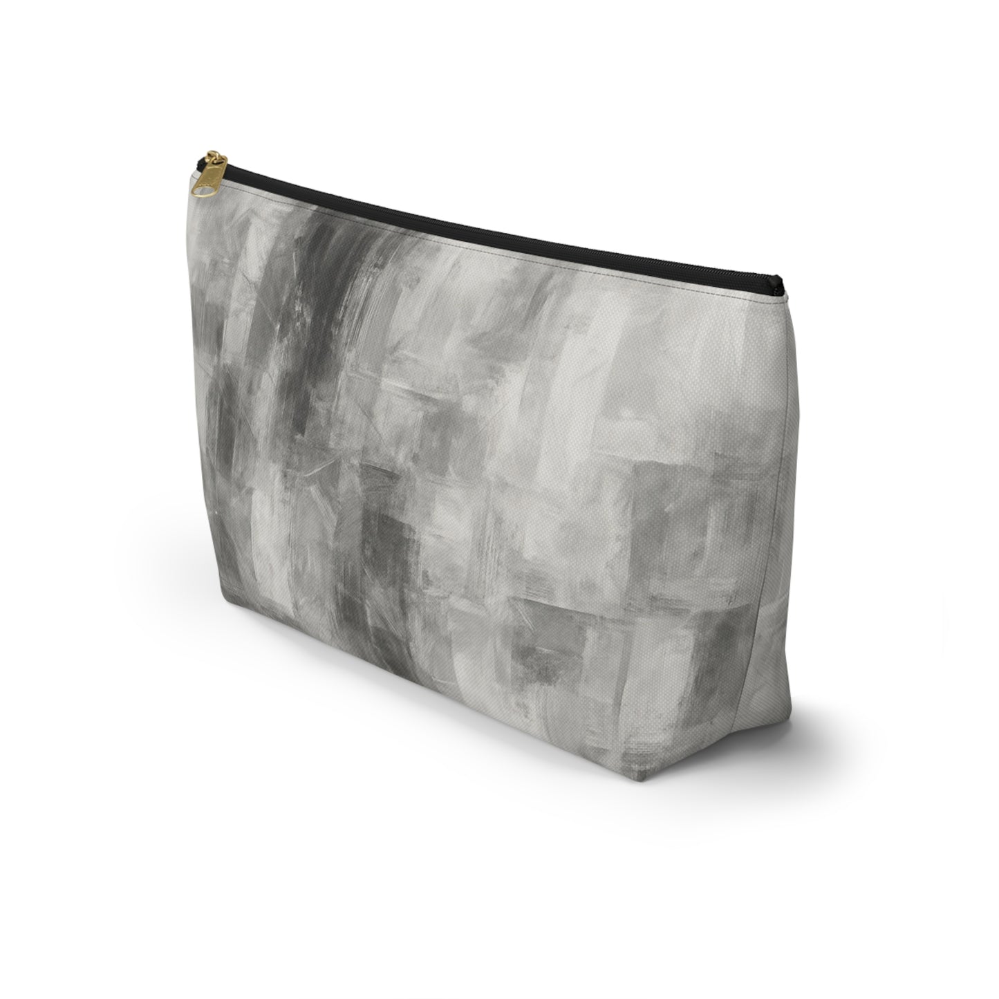 Gray abstract brushstroke accessory pouch from Printify, stylish bag with artistic design and zip closure.