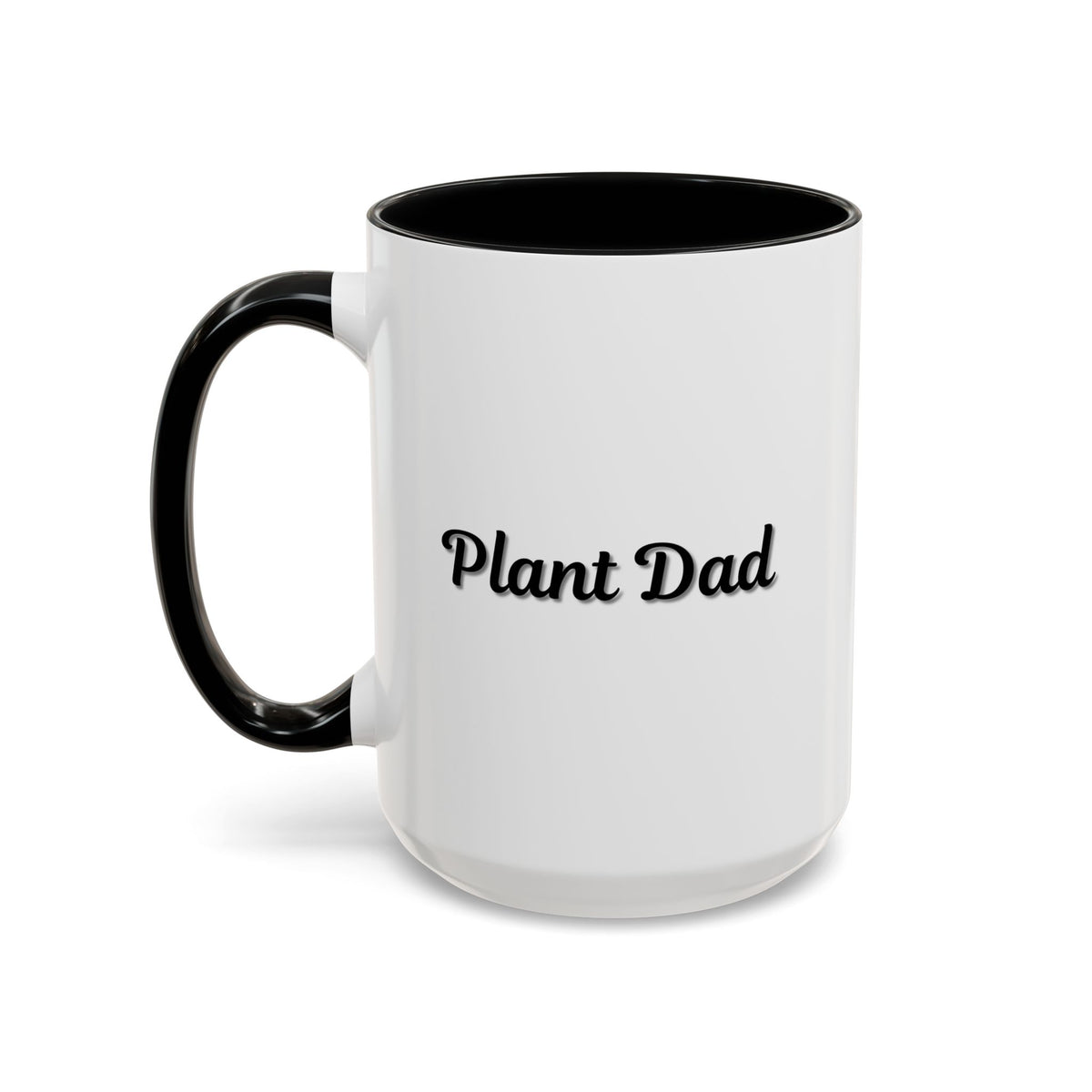 Black-handle Plant Dad coffee mug by Printify featuring a plant lover design, available in 11oz or 15oz sizes.