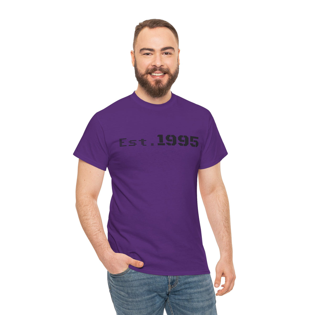 Vintage Est. 1995 T-shirt by Printify featuring minimalist design and birthday theme, shown on a white background.