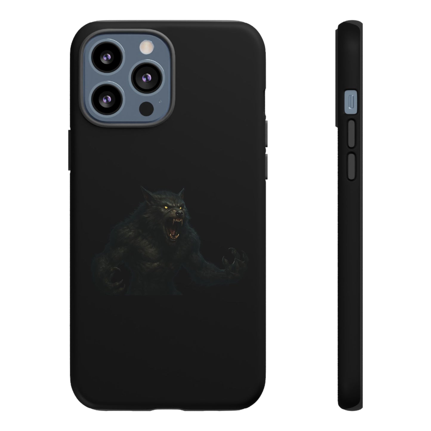 Dark monster graphic werewolf phone case by Printify, showing a tough protective design with fierce werewolf artwork.