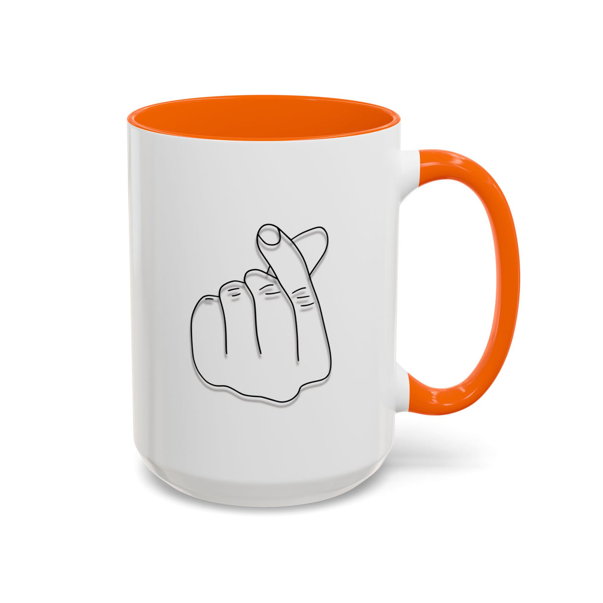 Minimal Korean finger heart accent coffee mug by Printify, 11oz or 15oz, featuring a simple design and a comfortable handle.