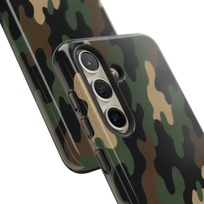 Camouflage Tough Phone Case by Printify showing a rugged camo design on a protective smartphone case.