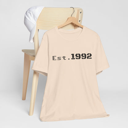 Retro vintage Est. 1992 T-Shirt by Printify featuring a classic birth year design on a casual cotton tee.