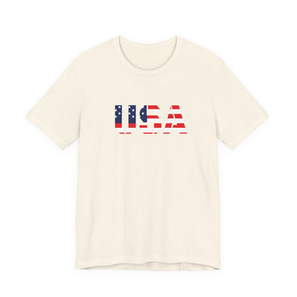 USA Flag Text Tee — Patriotic Fourth of July T-Shirt