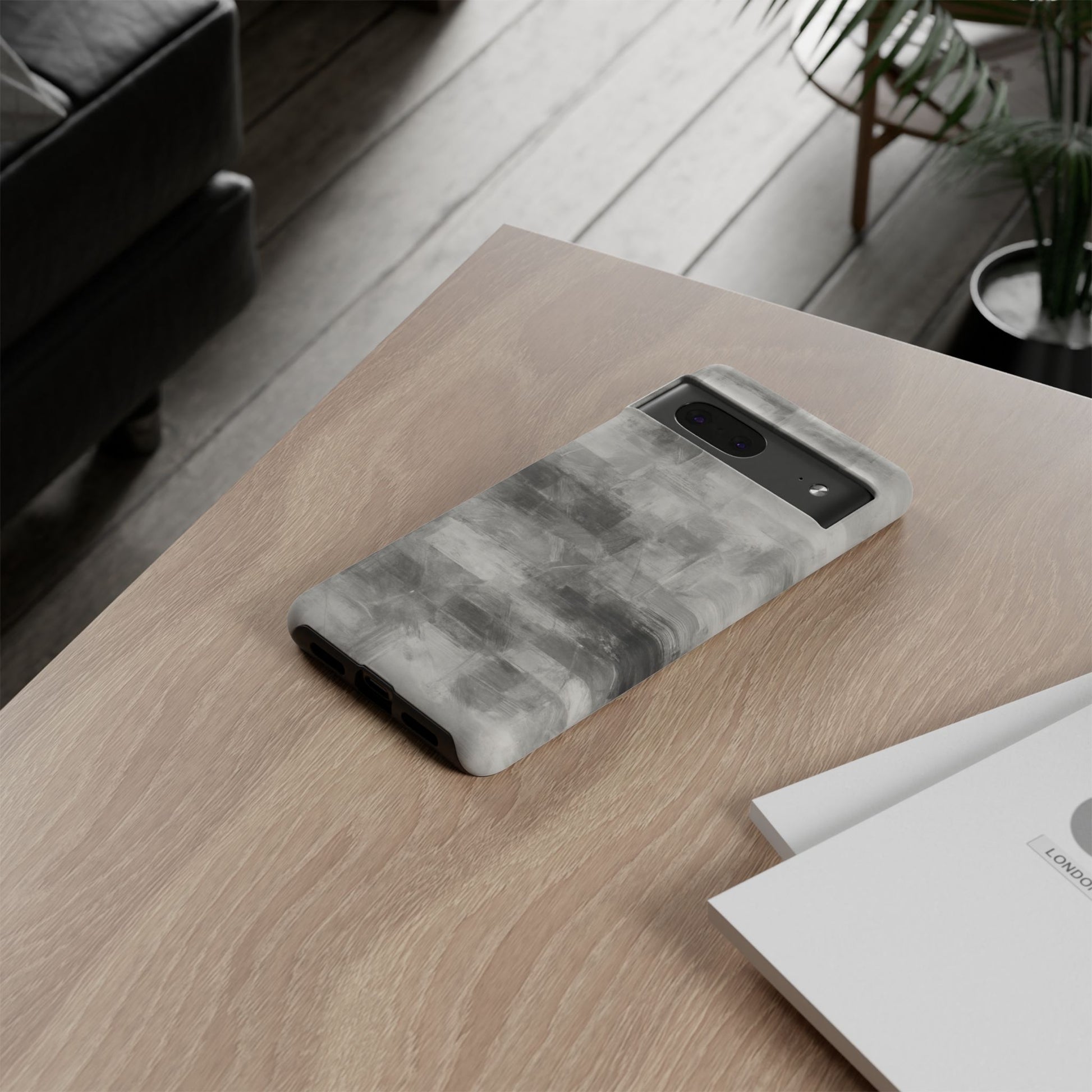 Abstract gray grid phone case for iPhone by Printify, showcasing a tough protective cover with a modern geometric design.