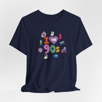 I  Love the 90's Short Sleeve Tee - Retro Graphic Tee, Vintage Style Shirt, Perfect for Casual Outings, 90s Nostalgia Apparel