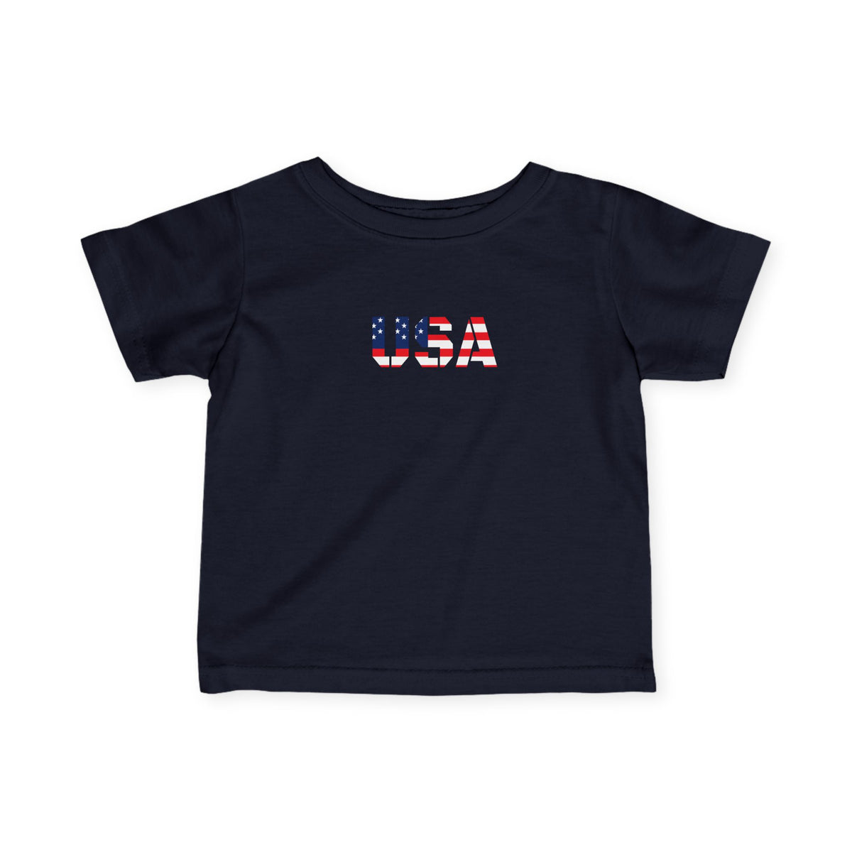 Baby infant tee shirt featuring USA flag block print, made by Printify, casual kids' clothing for patriotic style.