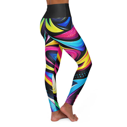 Neon Swirl Pattern High Waisted Yoga Leggings | Colorful Abstract Fitness Wear