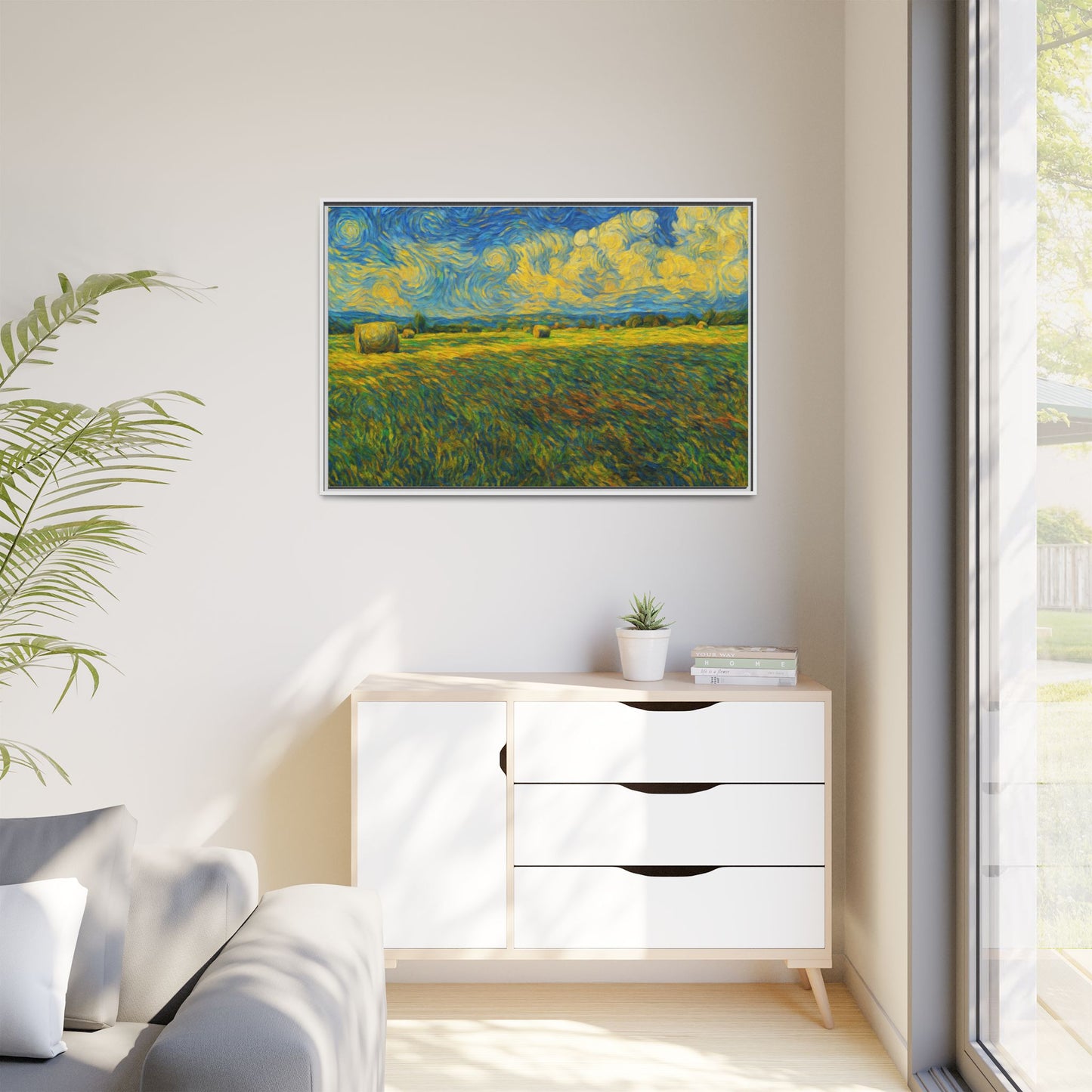 Colorful landscape matte framed canvas by Printify, featuring vibrant natural scenery in a multi-color design.