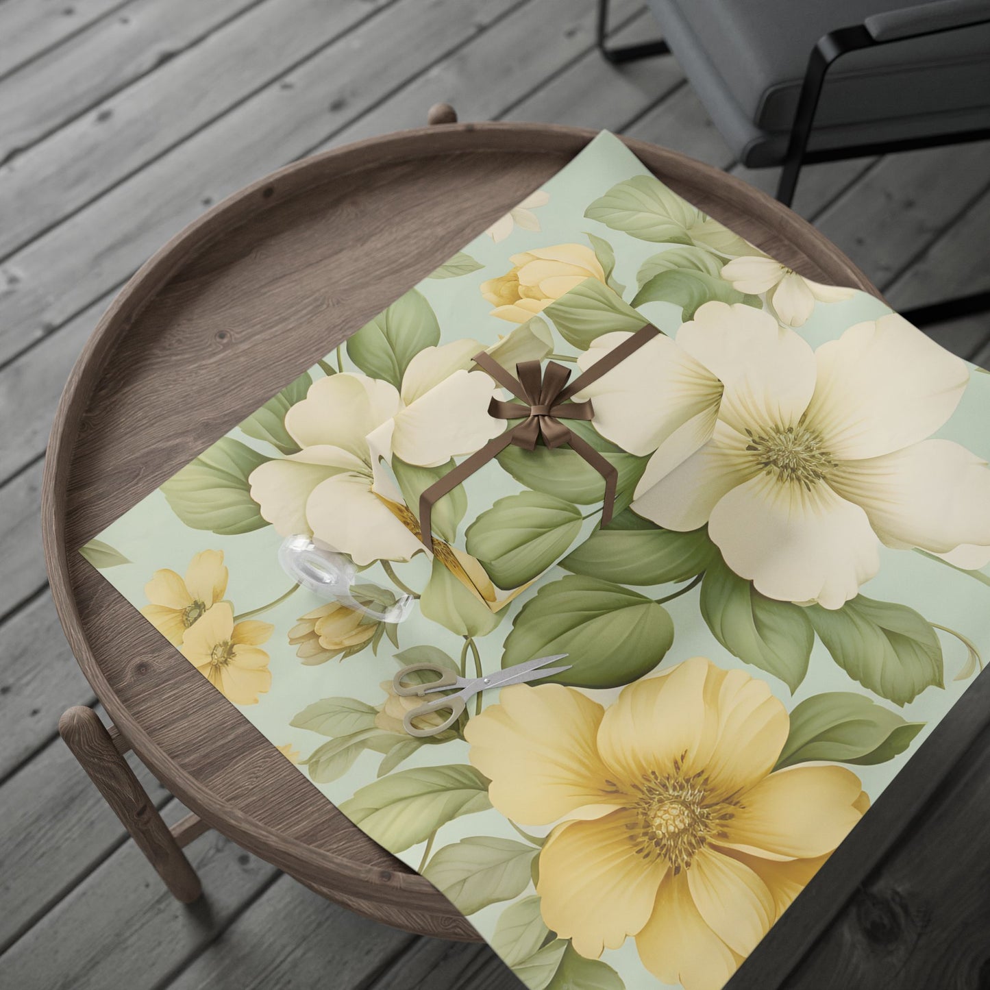 Floral Lemon Wrap — Citrus Blossom Wrapping Paper Roll