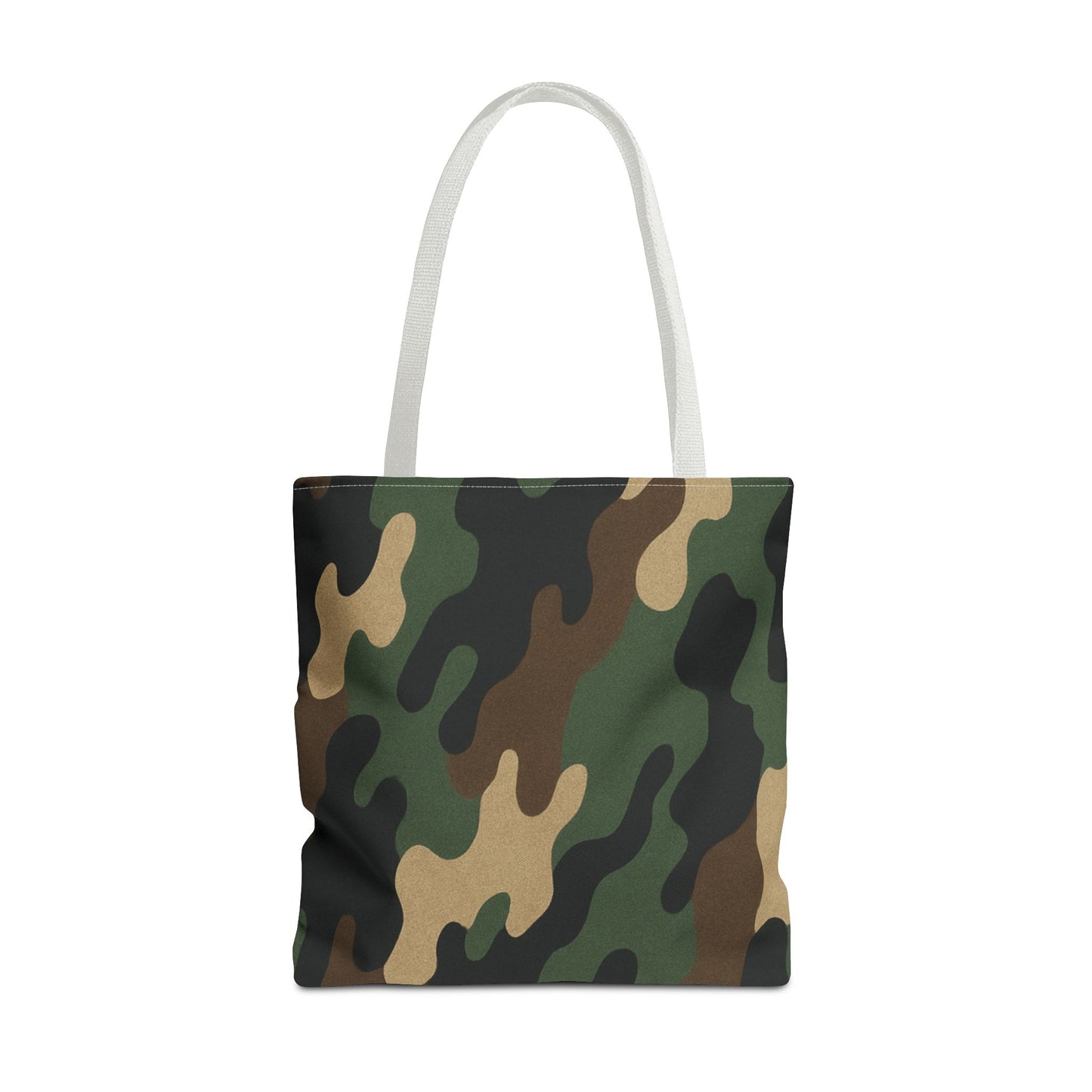 Camo pattern tote bag by Printify featuring an all-over camouflage print on durable canvas material.