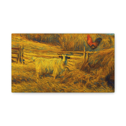 Farmhouse Canvas Wall Art - Rustic Animal Decor, Goat and Rooster Painting, Country Home, Farmhouse Style, Gift for Farmers - TRV