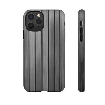 Ribbed metal texture phone case for iPhone, tough protective cover by Printify with a modern, durable metal design.