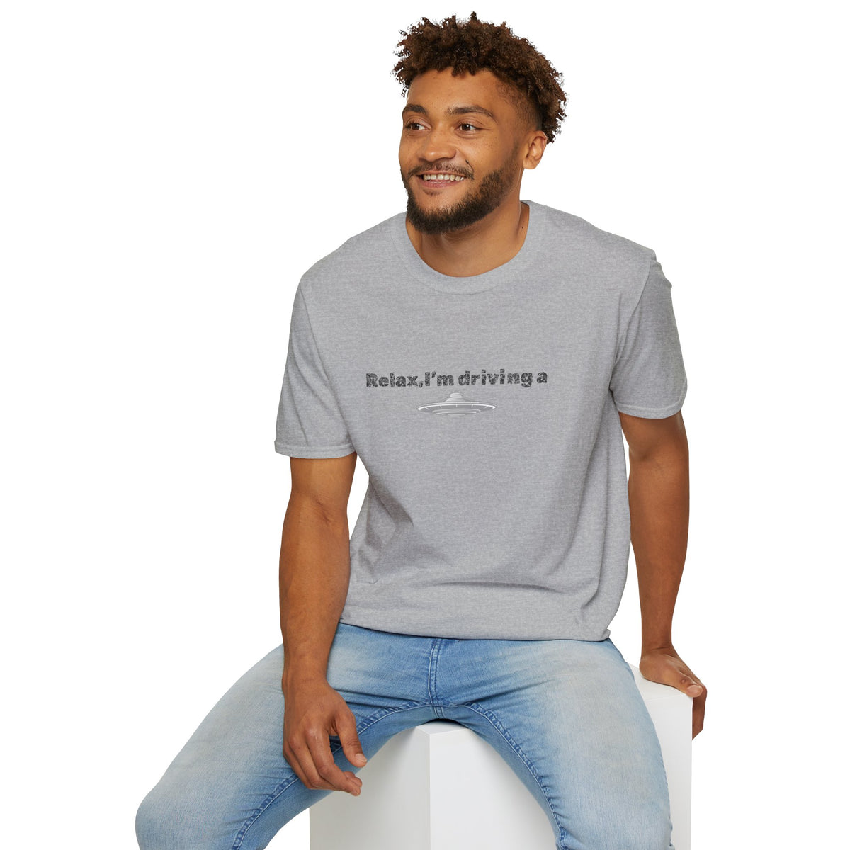 Black UFO T-Shirt by Printify featuring a humorous alien graphic, perfect for sci-fi fans and casual wear.