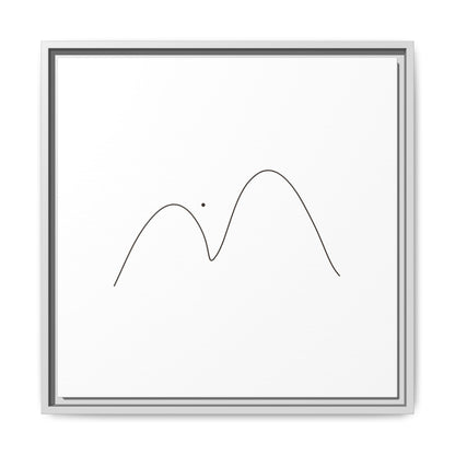 Framed minimalist mountain line art on matte canvas, modern wall decor by Printify with clean, simple mountain design.