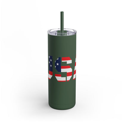 USA Flag Tumbler - 20oz Skinny Matte Drinkware, Travel Mug, Patriotic Gift, Fourth of July, Summer BBQ, Camping, Outdoor - TRV
