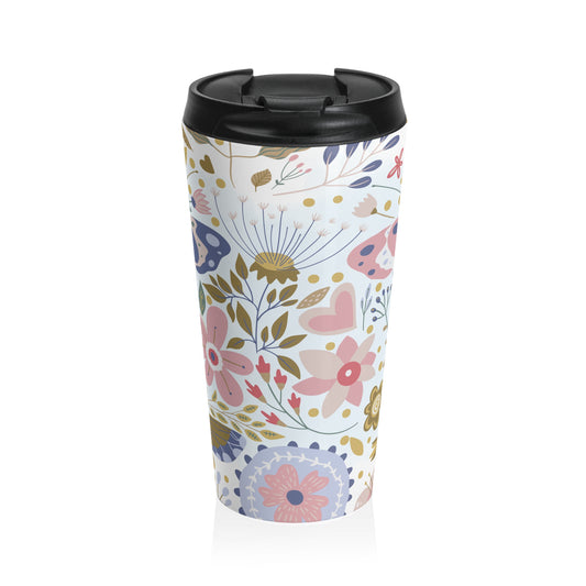 Floral and butterfly 15oz insulated stainless steel travel mug - view 2