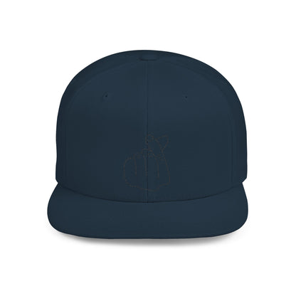 Minimalist hand gesture flat bill snapback hat by Printify featuring a simple design and adjustable strap.