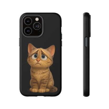 Cute sad kitty print phone case for iPhone, protective cat-themed accessory from Printify featuring a sad kitten design.
