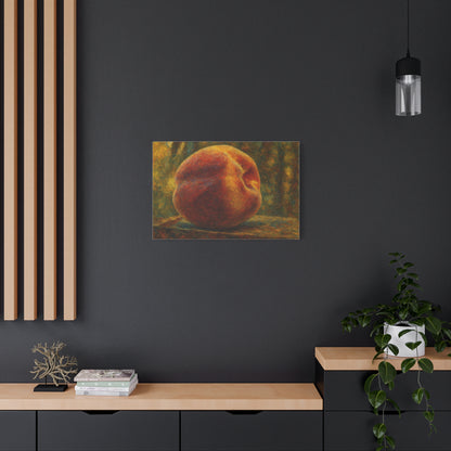 Peach still life matte canvas print by Printify, stretched 1.25-inch wall art featuring realistic peach fruit on a canvas.