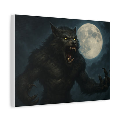 Werewolf Moon matte canvas print featuring a spooky full moon, perfect for eerie wall art in gothic or Halloween-themed decor.