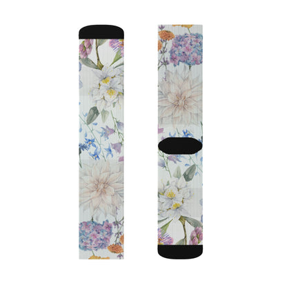 Watercolor Wildflower Socks | Floral Crew Socks, Pastel Garden Print
