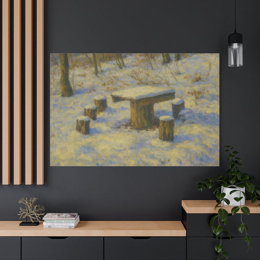 Snowy forest winter landscape canvas wall art by Printify, matte stretched print featuring a serene snow-covered forest scene.