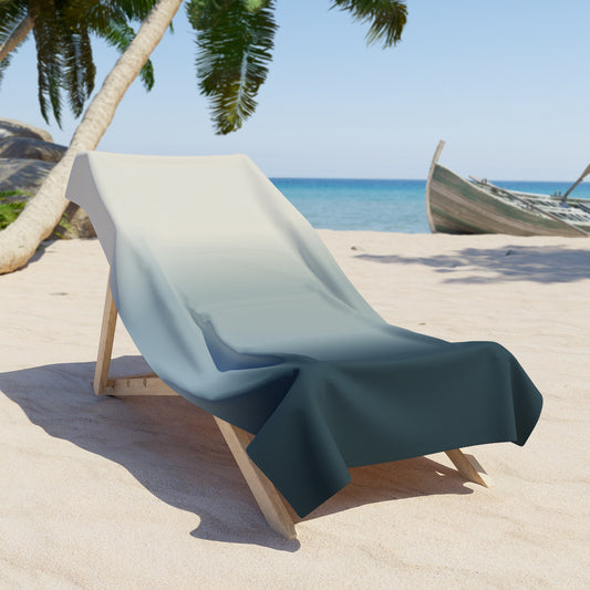 Ocean Ombre Beach Towel by Printify featuring a gradient blue design, soft fabric, and large size for beach and pool use.