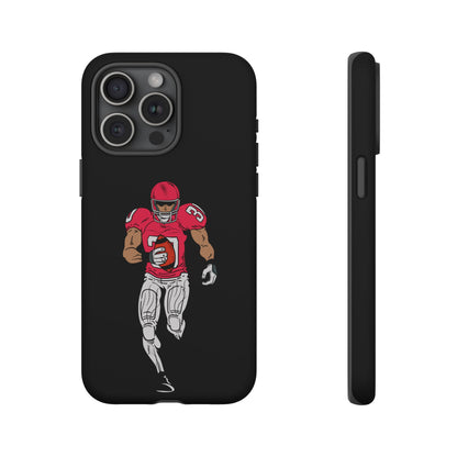 Black football player tough phone case for iPhone by Printify, featuring a sports-themed protective design for mobile devices.