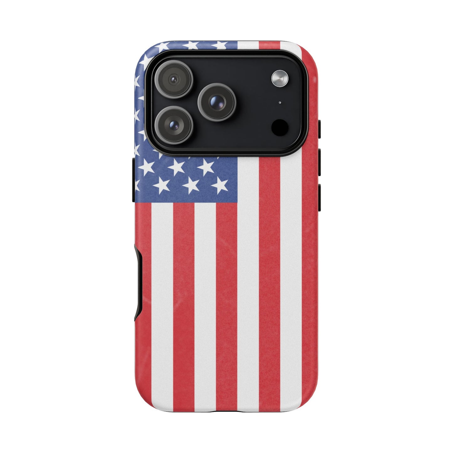 American flag tough phone case for iPhone and Samsung, patriotic protective cover with bold flag design.