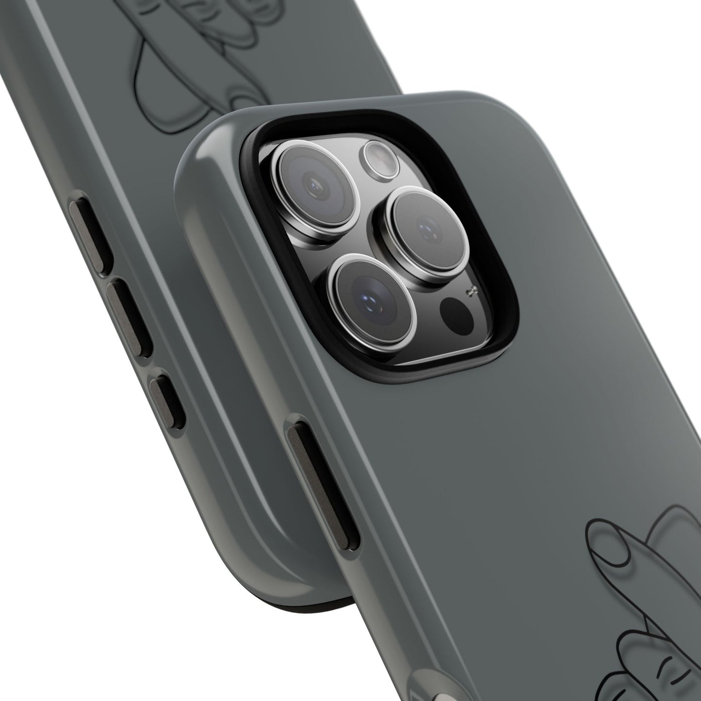 Silicone phone case with embossed Korean finger heart design, compatible with smartphones, by Printify.