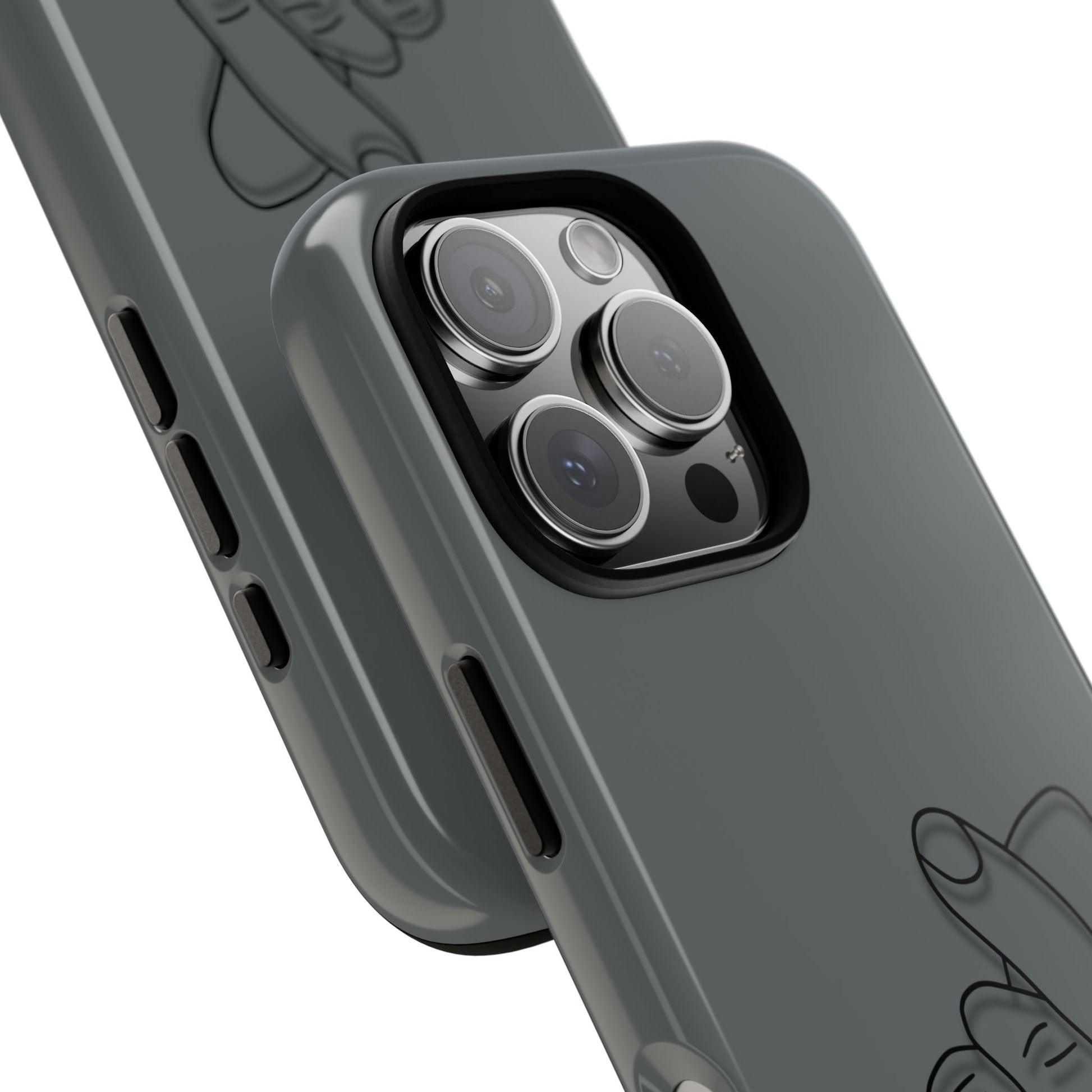 Silicone phone case with embossed Korean finger heart design, compatible with smartphones, by Printify.